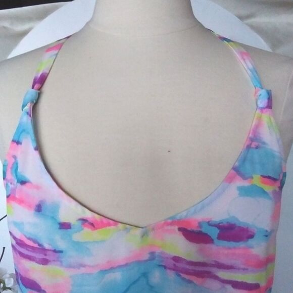 Tank Top Watercolor Colorful Chiffon Twisted Racer back Sheer Not See Th… - Picture 4 of 14